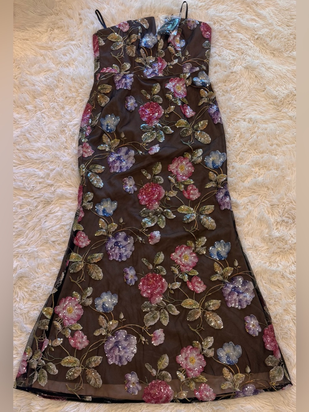 NEW Dress The Population Fernanda Embroidered sequin Floral Strapless Gown Sz XL - Picture 5 of 12